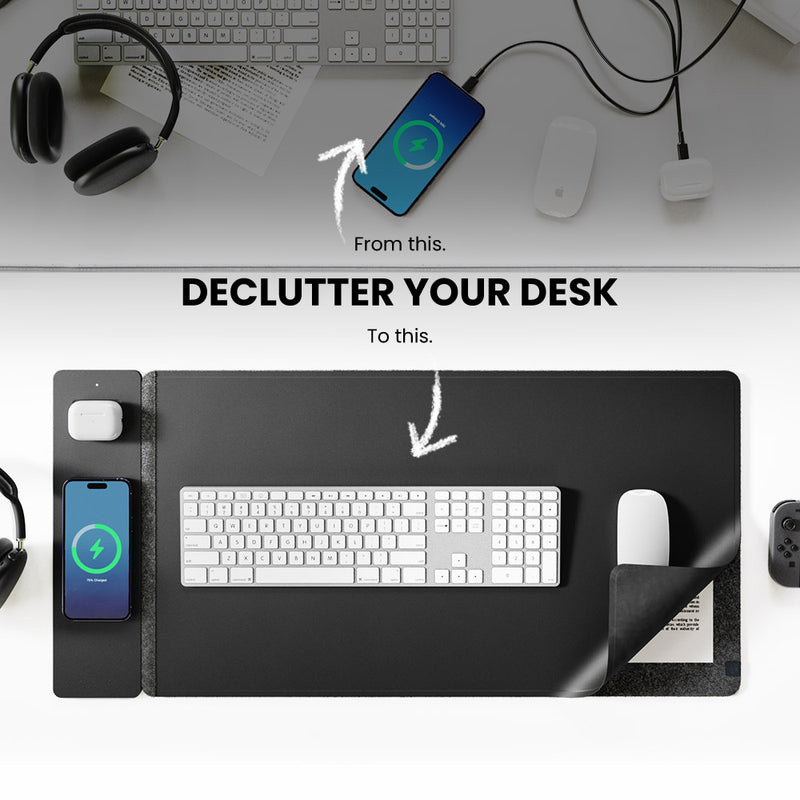 Leather Desk Pad - 15W Magnetic Wireless Charging Mouse Pad